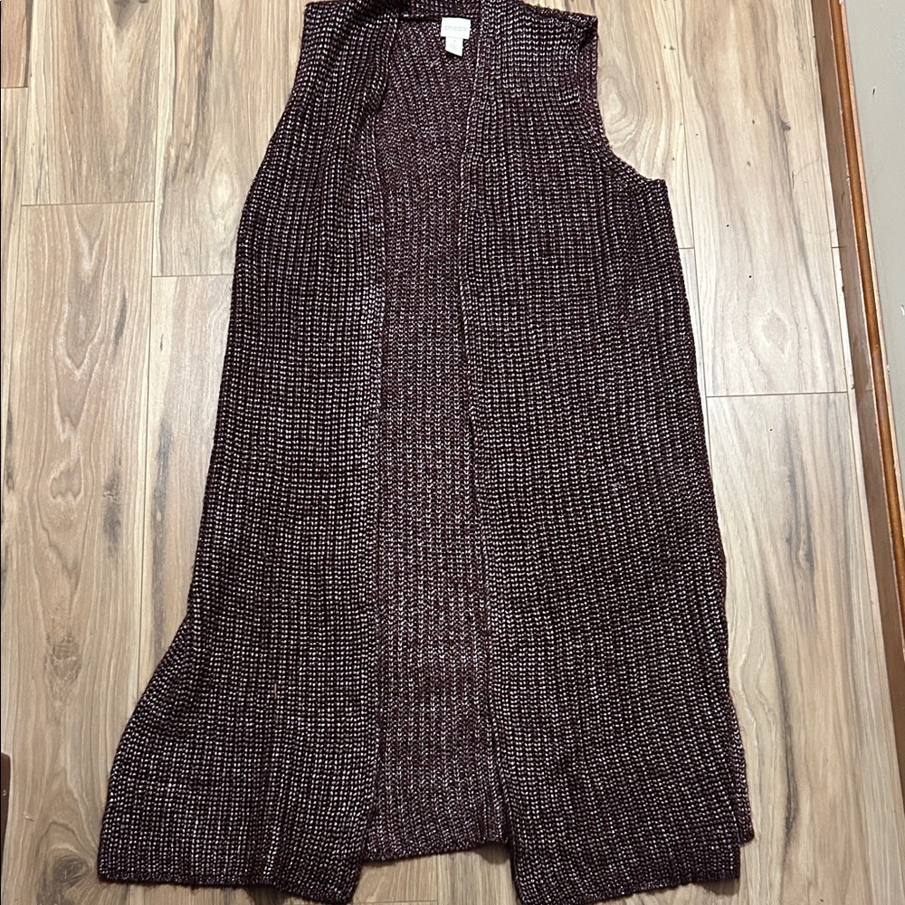 Chico's Maroon Open-Front Cardigan